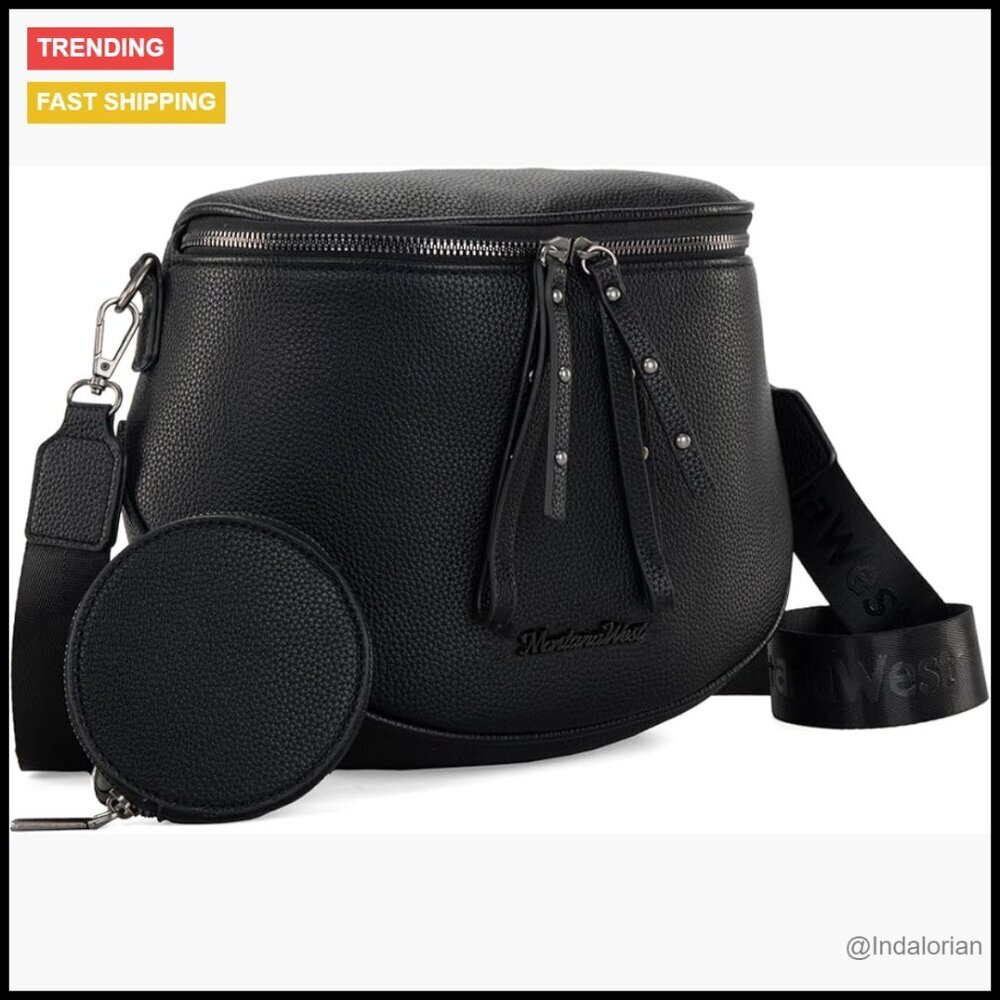 Faux Leather Crossbody Bag Adjustable Strap Zipper Closure Spacious Minimal Chic